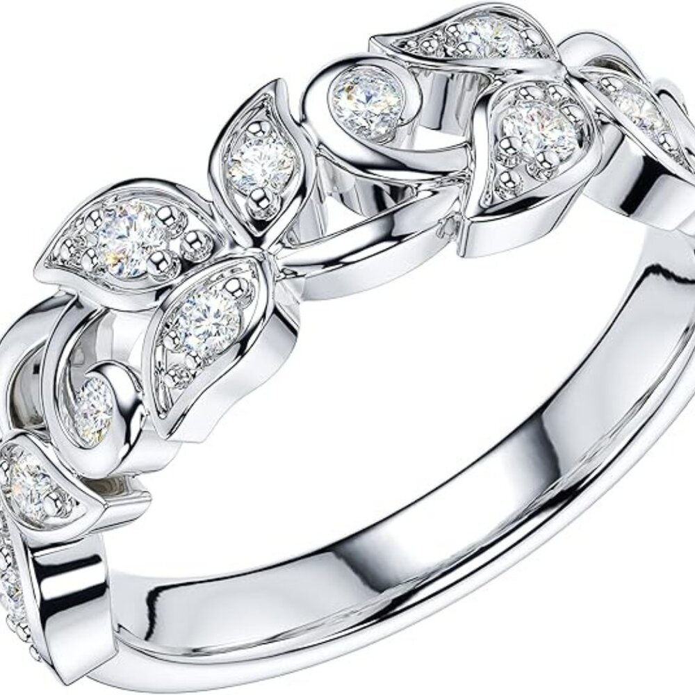 Genuine Moissanite Sterling Silver 6mm Wide Vine Fligree Leaves Vintage Ring